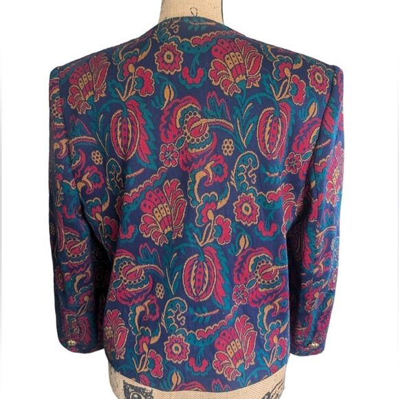 Vintage Crop Paisley Print Tailored Structured Designer Henry Lee Jacket Size 10 - Picture 10 of 14